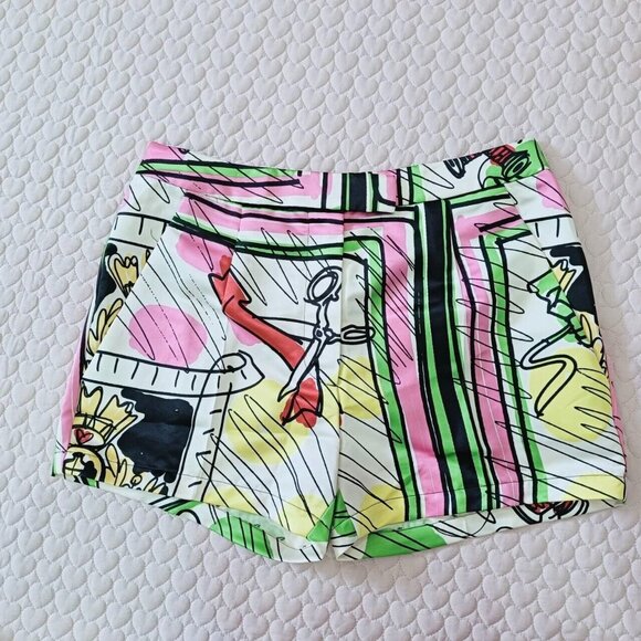 NWOT Moschino Pink Green Boxy Crest Crown Shorts for Women Size 10 Rare - Picture 1 of 7